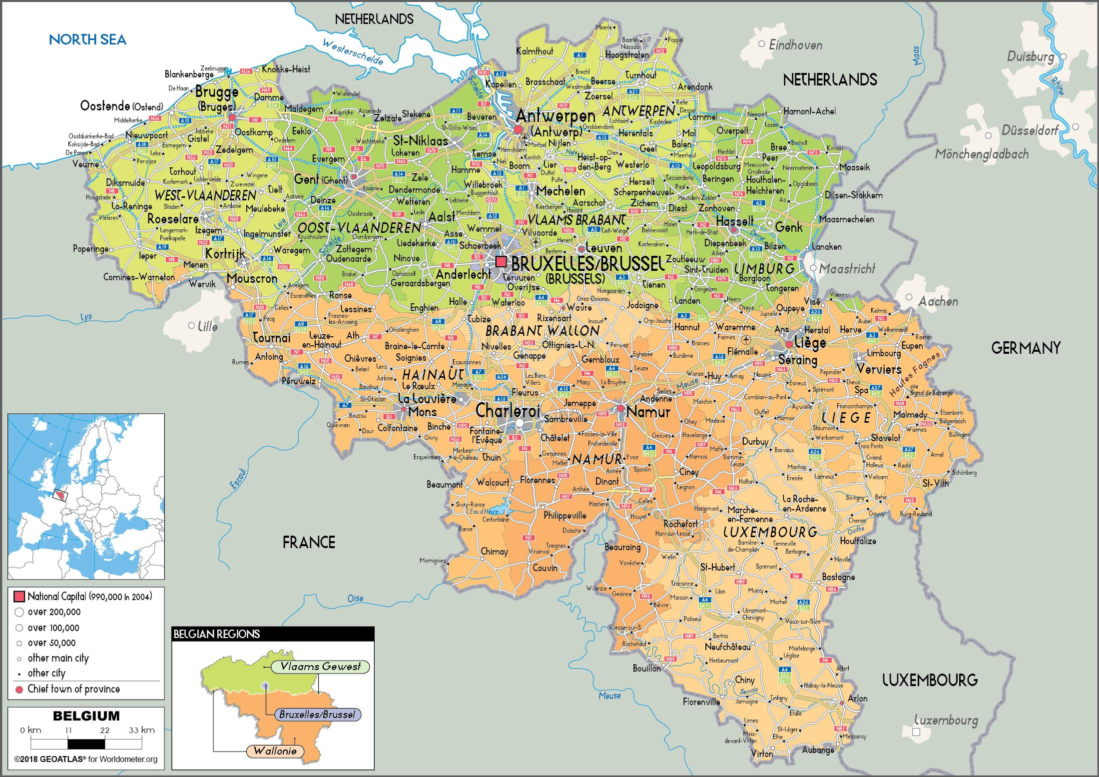 Belgien karta - En karta över Belgien (Västra Europa - Europa)